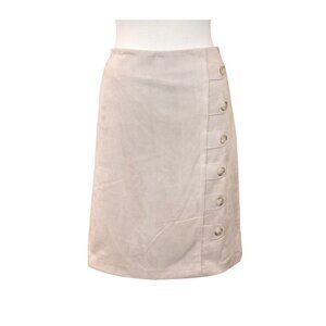 J.McLaughlin Raven Lt Camel Faux Stretch Suede Button Tab Accents Skirt 12 NWT